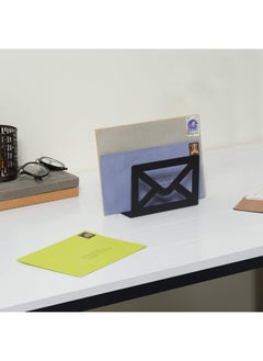 MyGift Black Metal Desktop Mail Holder With Cutout Envelope Design Home And Office Desk Letter Organizer  - Image 2