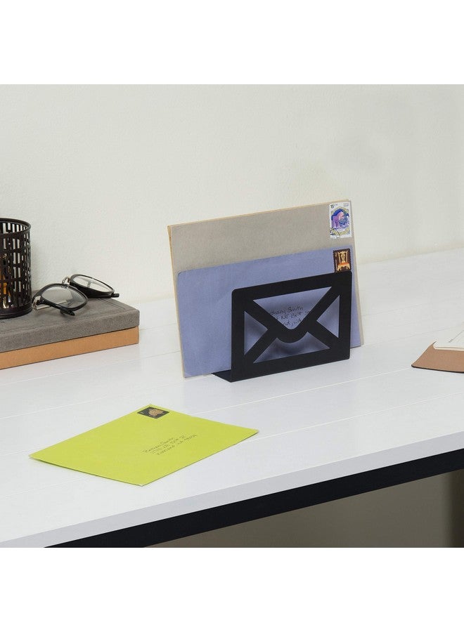 MyGift Black Metal Desktop Mail Holder With Cutout Envelope Design Home And Office Desk Letter Organizer - Image 2