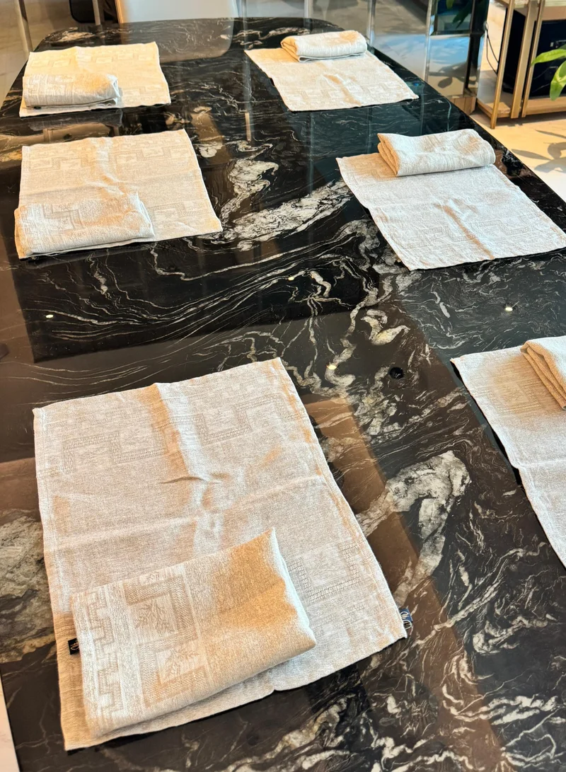 Tohfa Luxe Jacquard Woven Table Linen Set – 6 Placemats & 6 Napkins