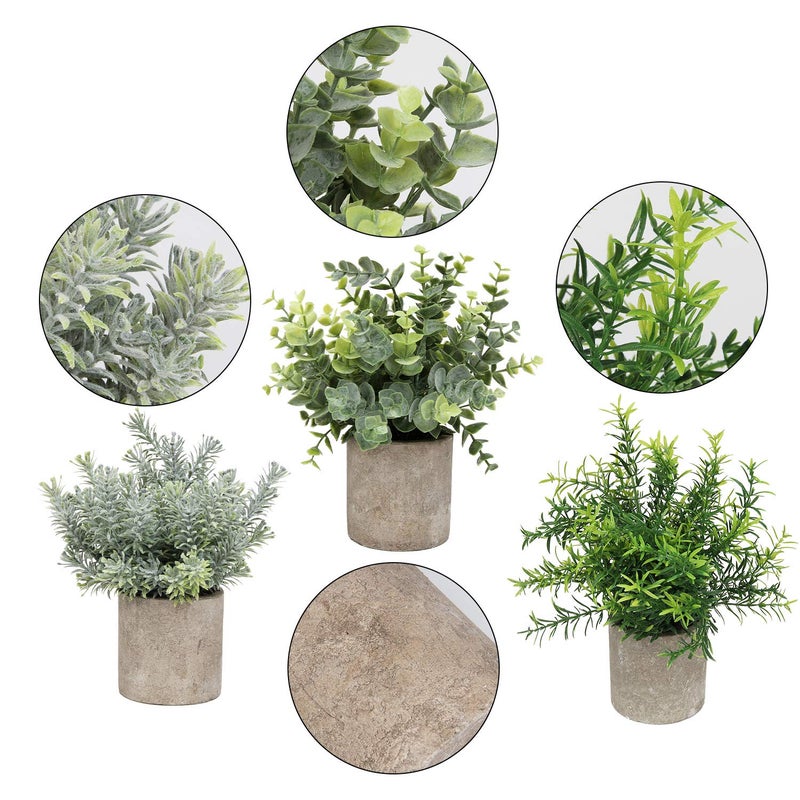 Flojery Mini Potted Plants Artificial Eucalyptus Boxwood Rosemary Faux Herbs Small House Plants 8.3"-9" Tall for Indoor Greenery Tabletop DÃ©cor Centerpiece (Sprayed Eucalyptus) - Image 3