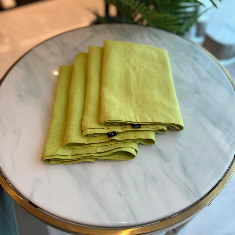 Tohfa Luxe Lemon Green Linen Table Napkin Set – Set of 4 (45 x 45 cm)