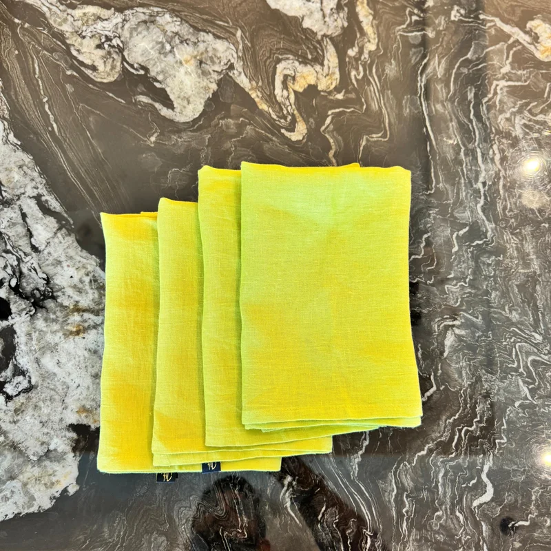 Tohfa Luxe Lemon Green Linen Table Napkin Set – Set of 4 (45 x 45 cm)