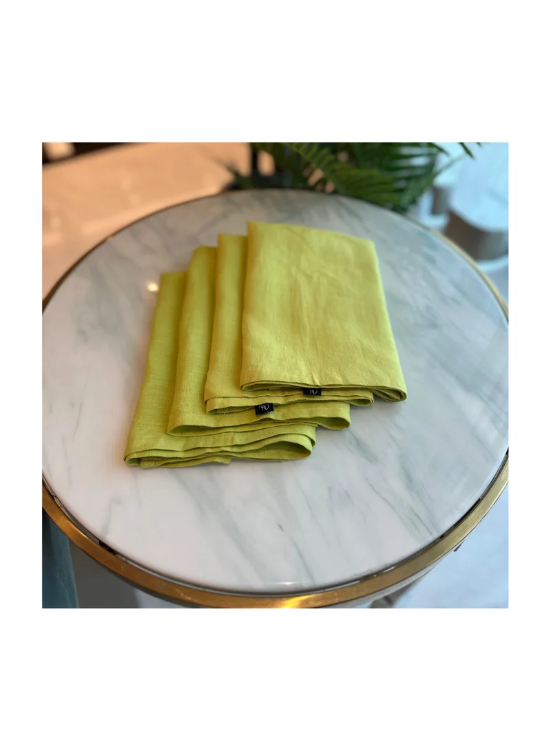 Tohfa Luxe Lemon Green Linen Table Napkin Set â€“ Set of 4 (45 x 45 cm)