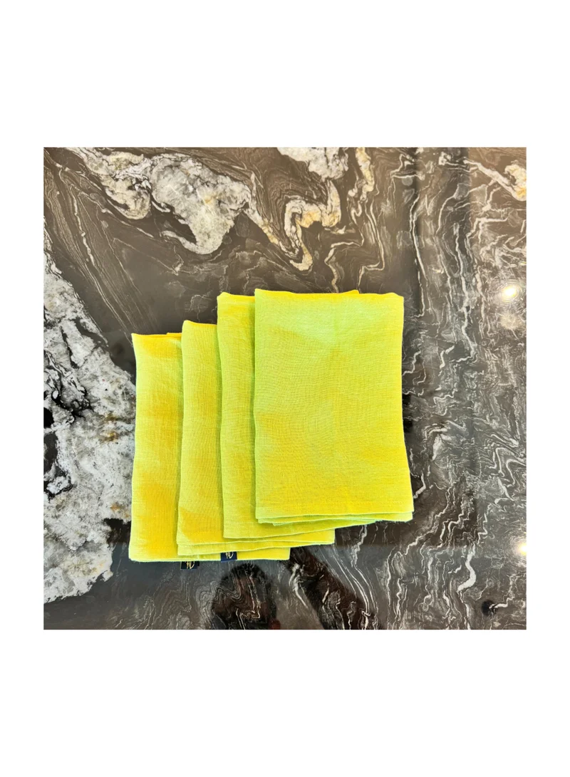 Tohfa Luxe Lemon Green Linen Table Napkin Set â€“ Set of 4 (45 x 45 cm)