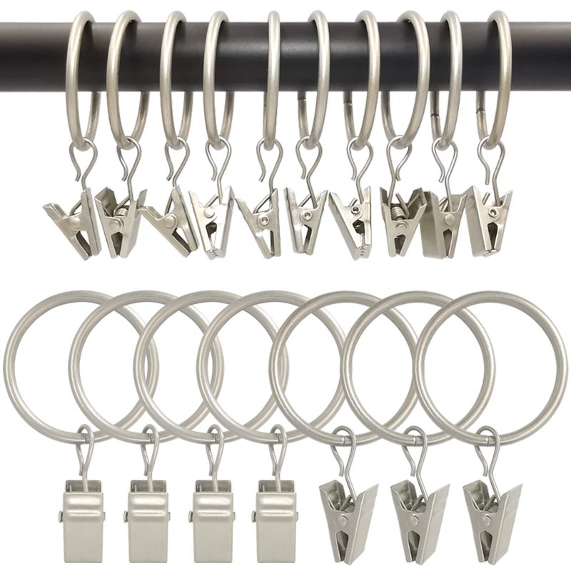 AMZSEVEN 90 Pack Curtain Rings with Clips Drapery Clips with Rings Drapes Rings 126 in Interior Diameter Fits up to 1 in Curtain Rod Matte Silver