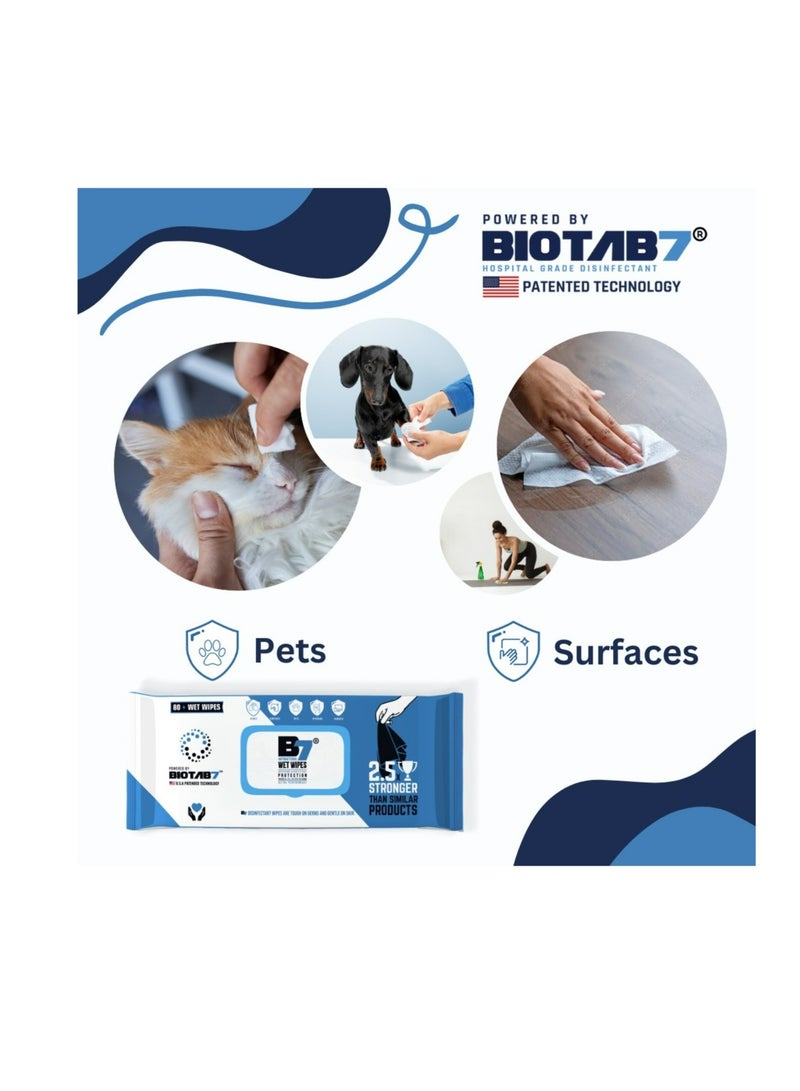 Generic B7® Pack Of 3 (80×3) Antibacterial Wipes for Kids, Skin, Pets, Personal Hygiene, Surface, and Devices. Pure Water-Based  Kills 99.999% of Germs in 60 Seconds.  - Image 2