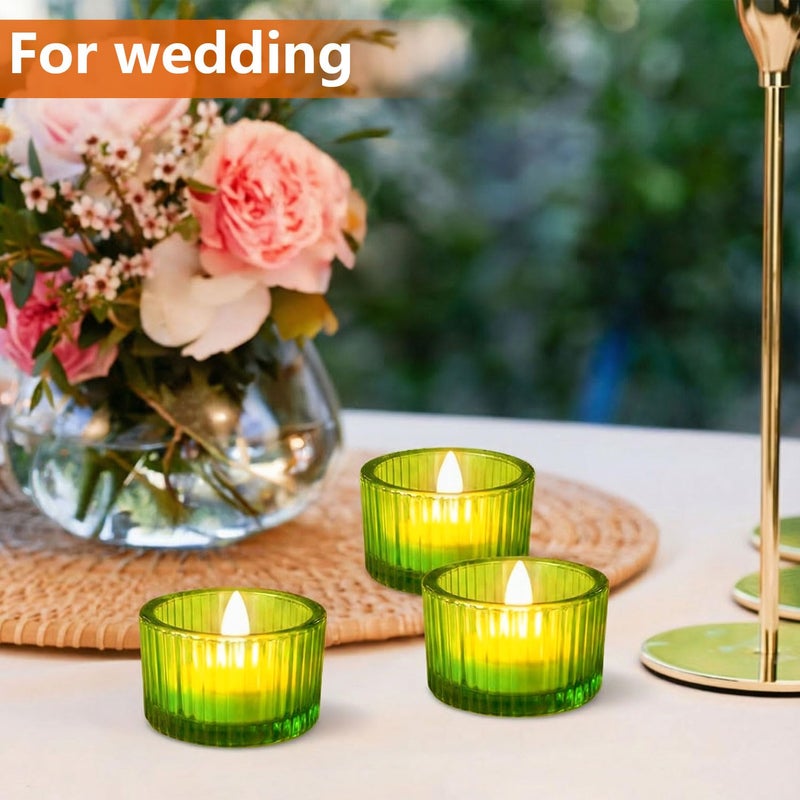 JOYIT Green Votive Candle Holders Bulk Set of 6, Tealight Candle Holder for Wedding Table Centerpiece, Glass Small Candle Holders for Birthday Party, Valentine's Day, Home Decor (2''X 1.4'') - Image 5