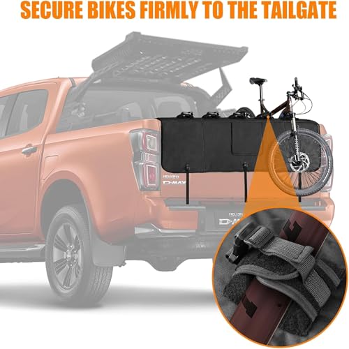 WALMANN 52" Wide Tailgate Pad for Bikes, Holds Up to 5 Bikes Pickup Truck Tailgate Bike Pad with 2 Tool Pockets - Image 4