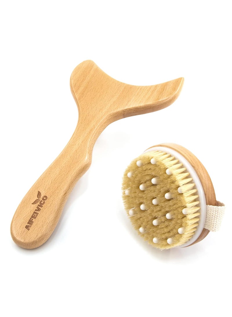 AIFEIVICO - Lymphatic Drainage Paddle & Dry Brushing Body Brush, Wood Body Gua Sha Tool with Dry Skin Brush, Lymphatic Massage Paddle for Anti Cellulite - Body Shaping Contouring Sculpting - Image 1
