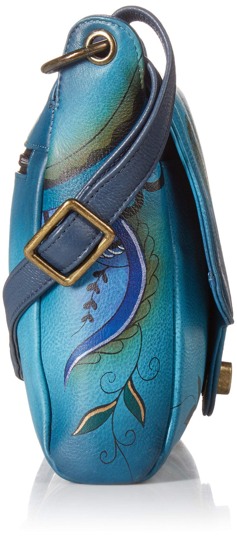 Anna by Anuschka Women’s Genuine Leather Flap-Over Medium Shoulder Bag | Hand Painted Original Artwork | Chic & Stylish Organizer | Denim Paisley - Image 3