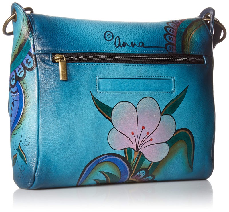 Anna by Anuschka Women’s Genuine Leather Flap-Over Medium Shoulder Bag | Hand Painted Original Artwork | Chic & Stylish Organizer | Denim Paisley - Image 2
