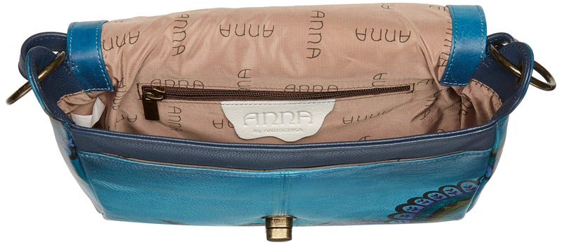 Anna by Anuschka Women’s Genuine Leather Flap-Over Medium Shoulder Bag | Hand Painted Original Artwork | Chic & Stylish Organizer | Denim Paisley - Image 5