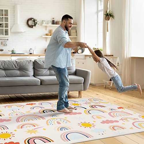 LTKOUGFAM Soft Kids Area Rug, Large Washable Space Mat, Non-Slip Cute Rainbow Weather Baby Crawling Floor Mat for Living Room Playroom Classroom Bathroom (59" x 39" S) - Image 3