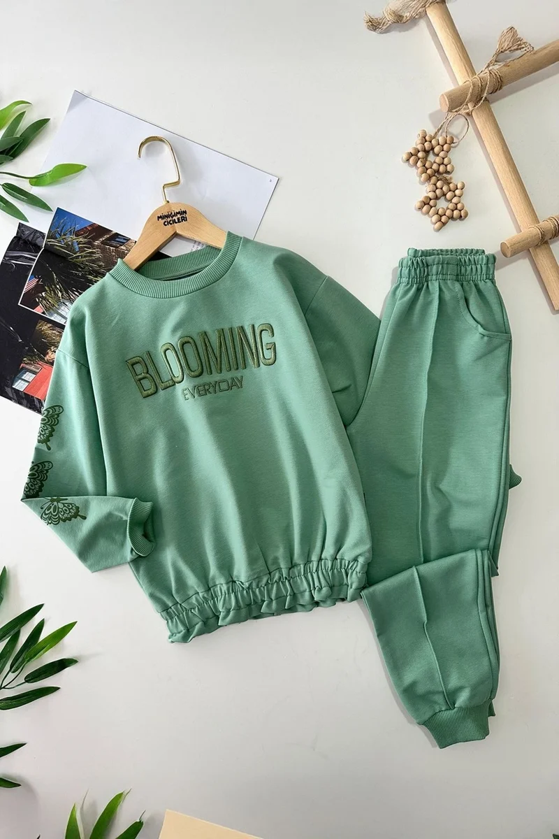 مينيمن جيجيليري My Little Ones Blooming Embroidered Elastic Girl's Set - Green