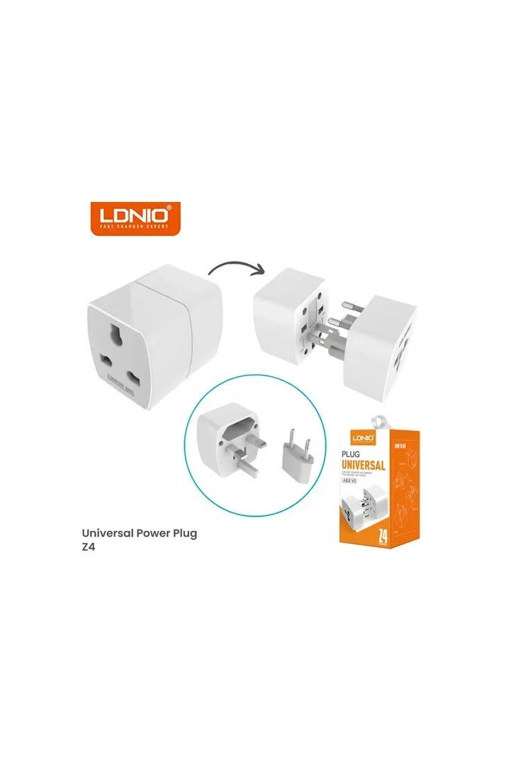 لدنيو Z4 محول التوصيل العالمي ABS VO مع دبوس المملكة المتحدة/الاتحاد الأوروبي/الولايات المتحدة/الاتحاد الأفريقي ومقبس عالمي (6A) - أبيض - Image 1