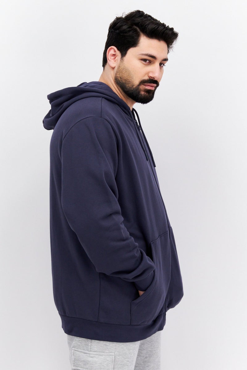 Adidas سويت شيرت رياضي للرجال بزي مناسب بسحاب كامل، أزرق داكن - Image 3