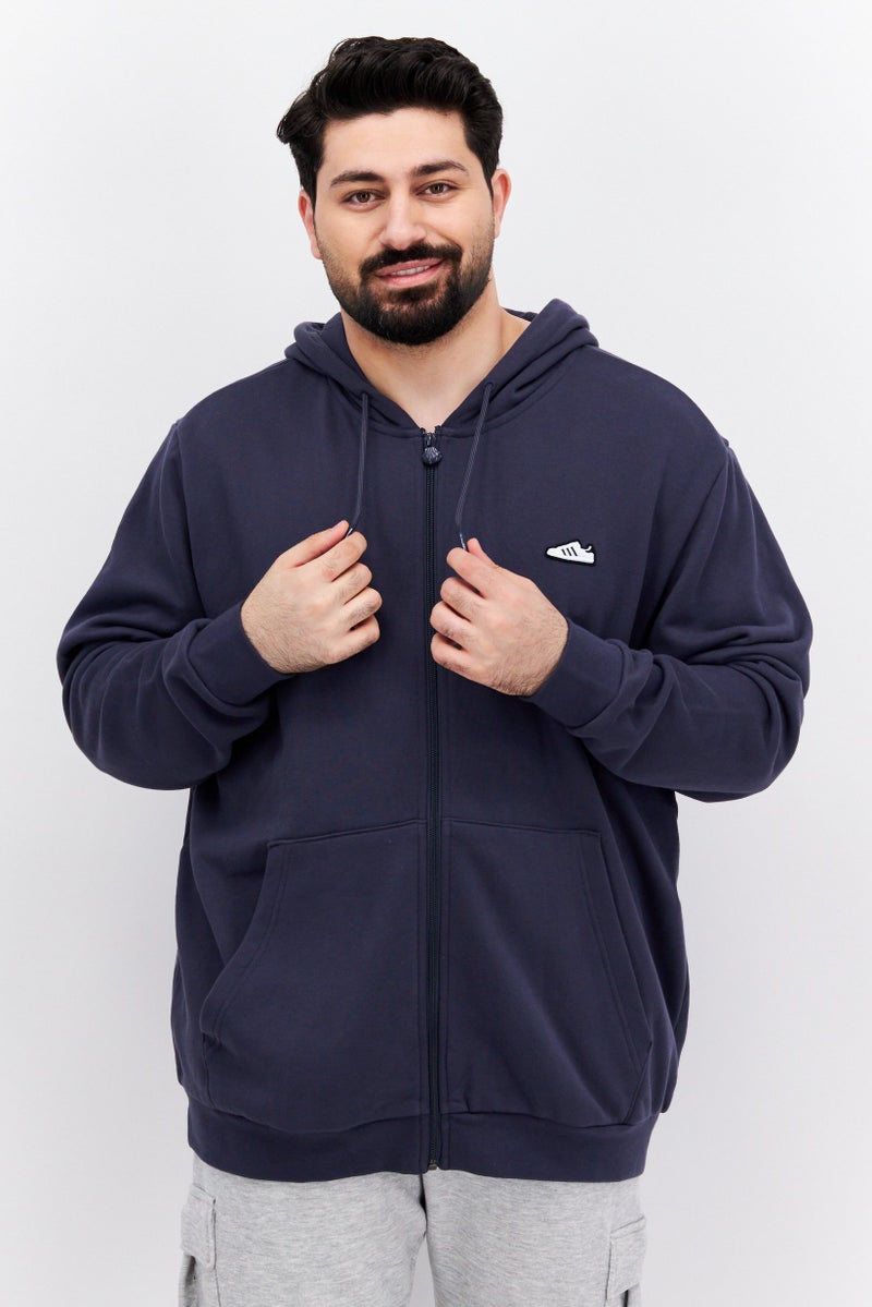 Adidas سويت شيرت رياضي للرجال بزي مناسب بسحاب كامل، أزرق داكن - Image 1