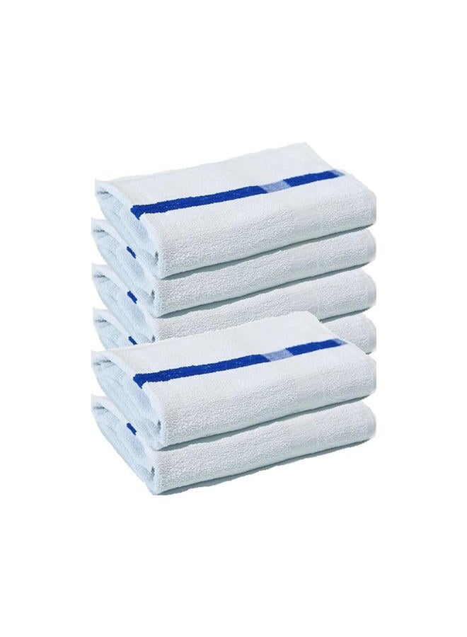Towels N More 24x48 Soft Poolside Towels - 6 Large Super Absorbent Pool Towel White and Blue Center Stripe - Ideal for Home, Pool, Spa, Gym, Hotel, Motel Rental Room Use - 100% Cotton Bath Towels - Image 1