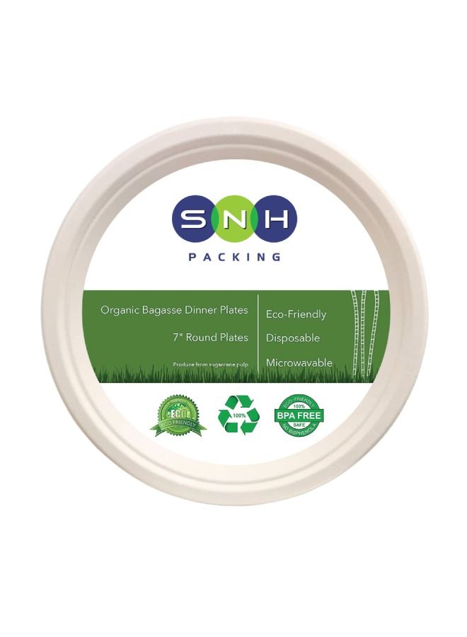 SNH Packing Bagasse Biodegradable Plate 7 inch Made From Sugarcane Plates 50 Pieces - Image 2