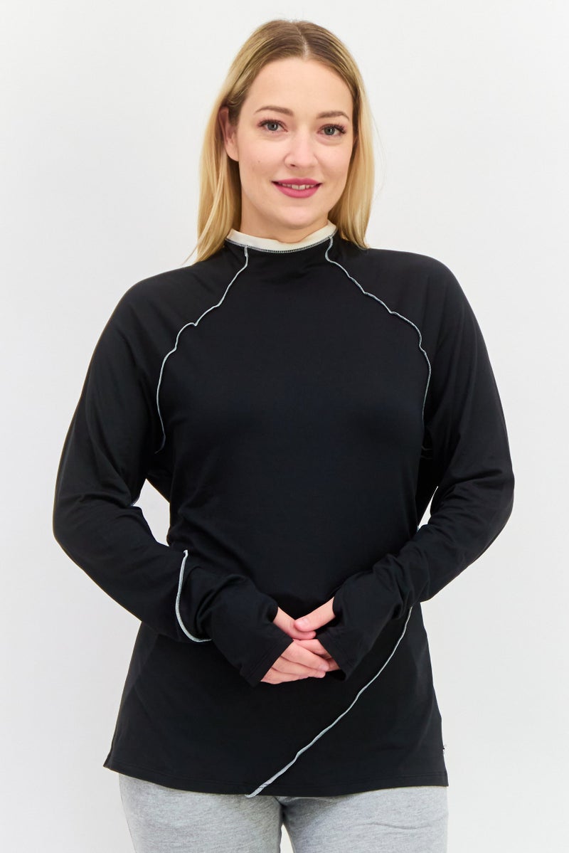 Tahari Sports Women Sportswear Fit Long Sleeves Textured Outdoor Top, Black  - Image 1