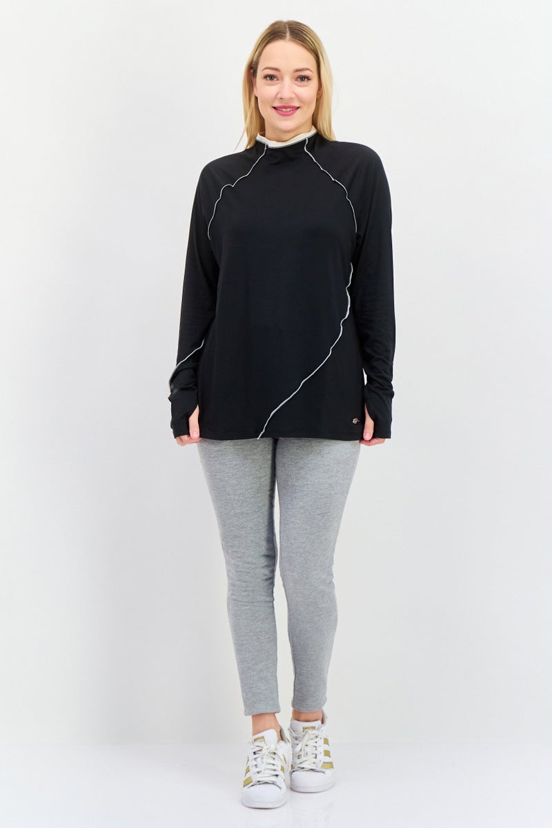 Tahari Sports Women Sportswear Fit Long Sleeves Textured Outdoor Top, Black  - Image 4