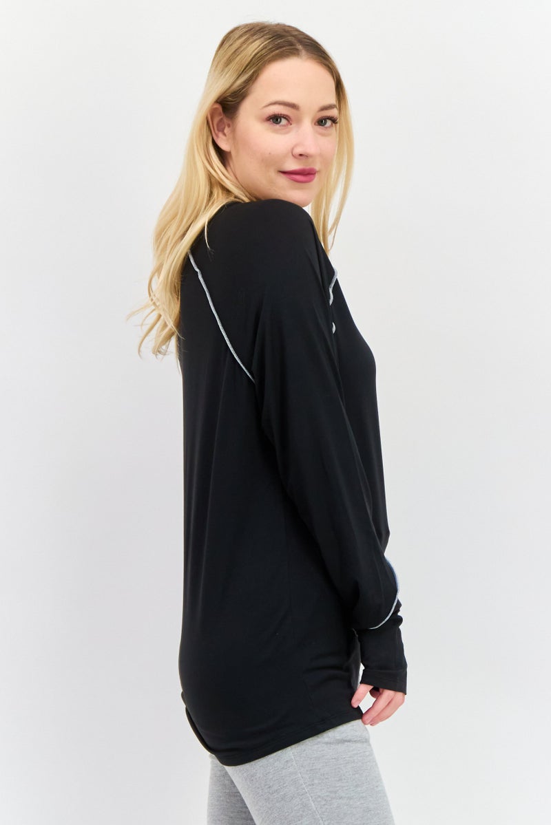 Tahari Sports Women Sportswear Fit Long Sleeves Textured Outdoor Top, Black  - Image 2