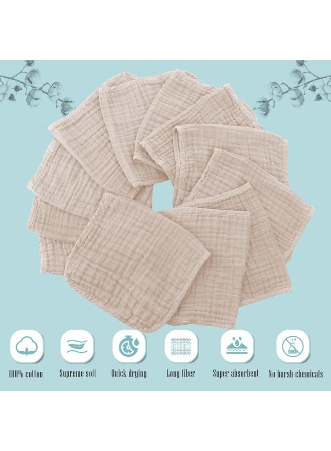 Cute Castle Cute Castle 12 Pack Muslin Burp Cloths for Baby - Ultra-Soft 100% Cotton Baby Washcloths - Large 20'' by 10'' Super Absorbent Milk Spit Up Rags - Burpy Cloths for Unisex, Boy, Girl - Brown  - Image 2