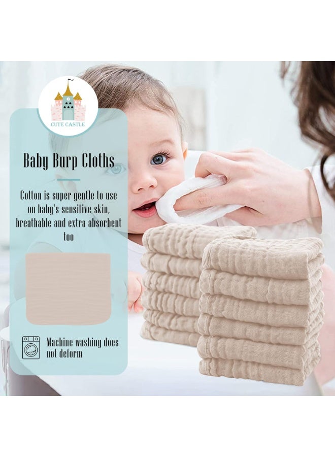 Cute Castle Cute Castle 12 Pack Muslin Burp Cloths for Baby - Ultra-Soft 100% Cotton Baby Washcloths - Large 20'' by 10'' Super Absorbent Milk Spit Up Rags - Burpy Cloths for Unisex, Boy, Girl - Brown  - Image 4
