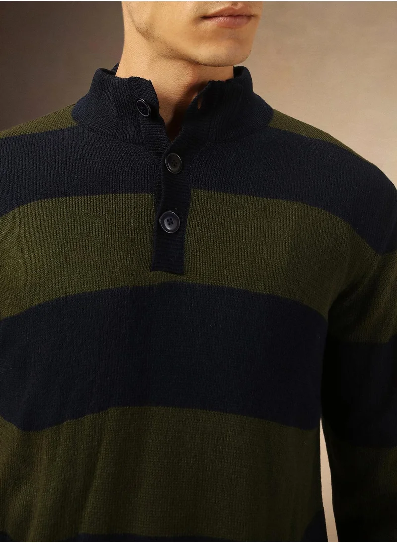 Dennis Lingo Men's Navy 100% Acrylic Striped Regular Fit Sweater