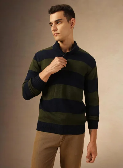 Dennis Lingo Men's Navy 100% Acrylic Striped Regular Fit Sweater
