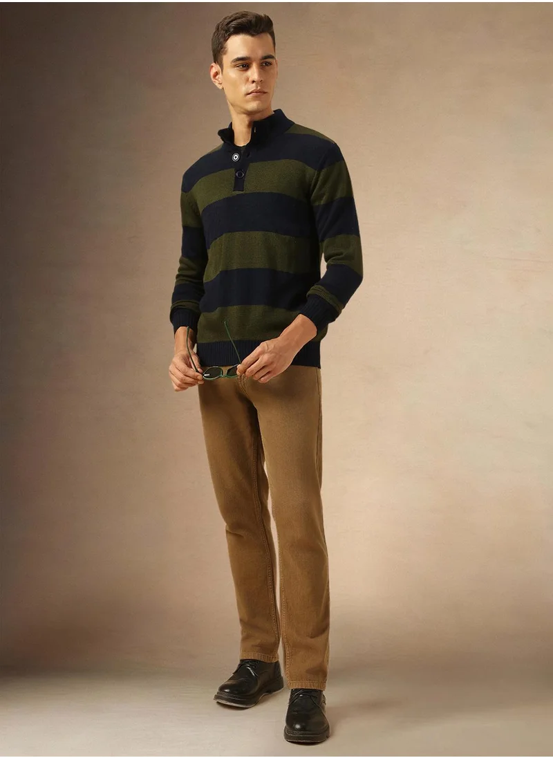 Dennis Lingo Men's Navy 100% Acrylic Striped Regular Fit Sweater