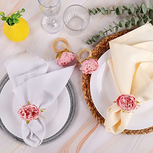 FEKIDO Handcraft Flower Napkin Rings Set of 6,Pink Peony Flower Handmade Napkin Holder Rings Table Decorations for Summer,Wedding,Luncheons,Picnics,Banquet, Birthday,Christmas,Valentine's, Thanksgiving - Image 5