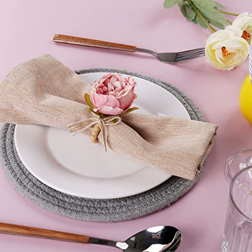 FEKIDO Handcraft Flower Napkin Rings Set of 6,Pink Peony Flower Handmade Napkin Holder Rings Table Decorations for Summer,Wedding,Luncheons,Picnics,Banquet, Birthday,Christmas,Valentine's, Thanksgiving - Image 3
