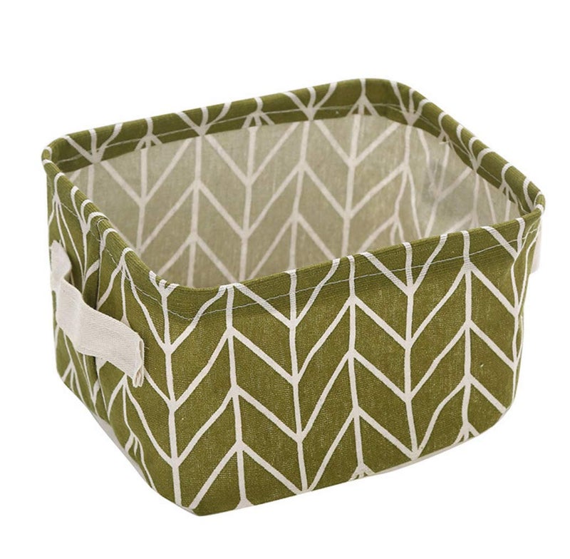 KolorFish Cute Fabric Storage Basket Bins, Home Decor Canvas Organizers Bag, Storage Bins Basket for Adult Makeup, Baby Toys Liners, Books (1 Unit, Green Pattern) - Image 1
