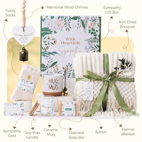 APRBOX Sympathy Gifts for Loss of Loved One Care Package for Women Sympathy Gift Baskets Bereavement Miscarriage Grief Condolences Gifts for Mother Friend Sorry for Your Loss Basket with Memorial Wind Chimes - Image 2