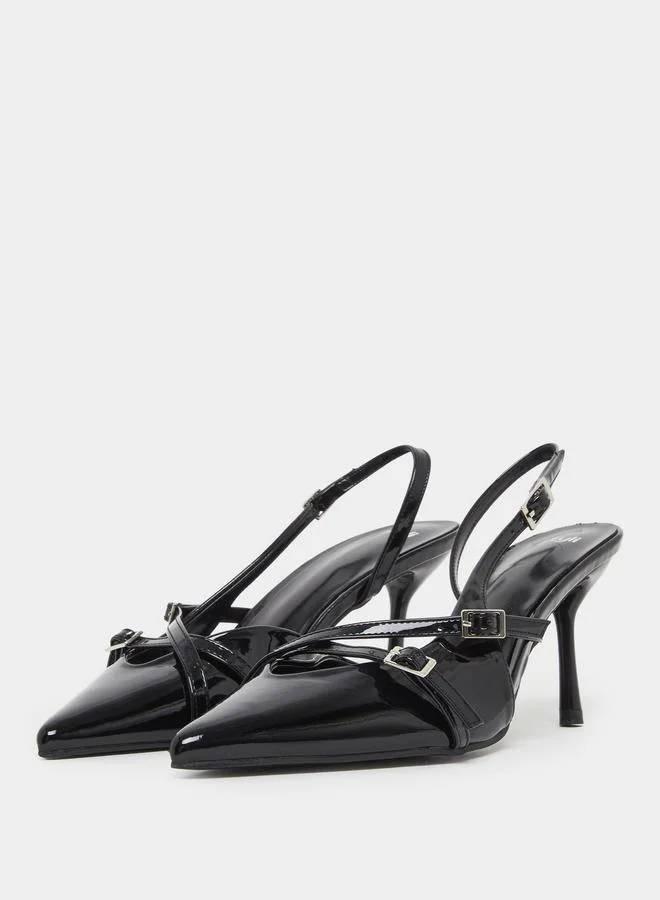 ستايلي حذاء جلد أسود بسير خلفي وإبزيم