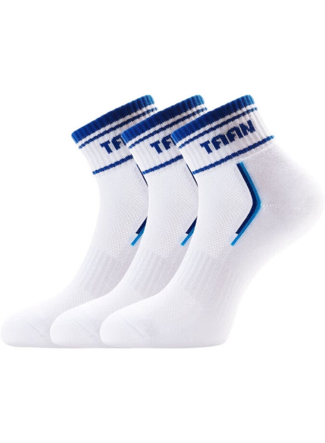 TAAN Badminton Socks, Sports Socks, Thickened Terry Bottom, Mid-Calf, Men'S Style T343, White And Blue, 3 Pairs Per Pack - Image 2