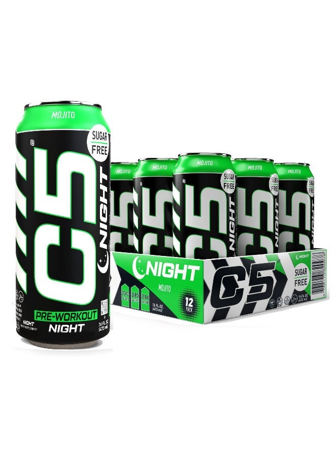 C5 Energy C5 Drink Night Mojito, Pre Workout, Zero Caffeine, Sugar Free, Zero Calories with Beta Alanine, L-Arginine 16fl.OZ, 473ml Caffeine Free Preworkout Pack of 12 - Image 1