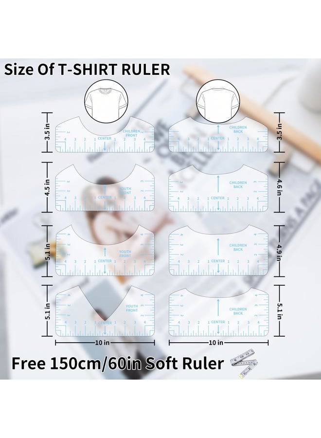 tietoc 9pcs Tshirt Ruler Guide for Vinyl Alignment, T Shirt Rulers to Center Designs, PVC Measurement Template, Sewing Supplies Accessories Tools for Cricut Heat Press & HTVRONT HTV Transfer Vinyl (Blue) - Image 3