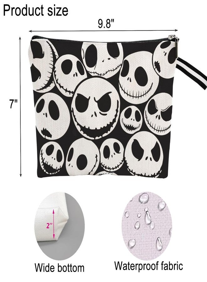WLWLGLUCK Jack Skellington Portable Makeup Bag, Before Xmas Nightmare Themed Cosmetic Bag, Jack Skellington Travel Pouch- Cotton Linen, Water-Resistant, 9.8x7 Inches - Image 3