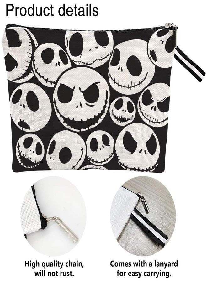 WLWLGLUCK Jack Skellington Portable Makeup Bag, Before Xmas Nightmare Themed Cosmetic Bag, Jack Skellington Travel Pouch- Cotton Linen, Water-Resistant, 9.8x7 Inches - Image 2