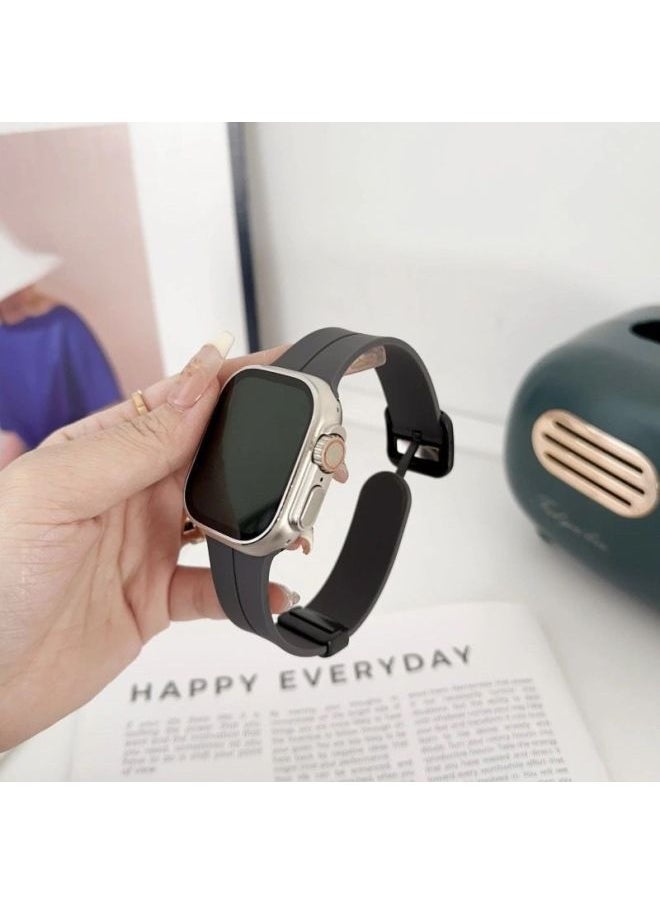 Generic For Iwatch10 For Apple Watch For Applewatch987654 Square Buckle Folding Magnetic Silicone Tape Ultra-Color:Ins [square Buckle Folding Magnetic Silicone] Dark Gray-44mm (iwatch 456 Generation Se)  - Image 1