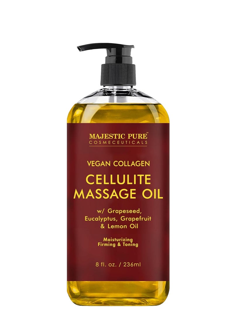 Majestic Pure Anti Cellulite Massage Oil for Massage Therapy - Refreshing, and Relaxing - Natural Oils with Vegan Collagen, Stem Cells & Cellulite Cream - All Skin Types - Men and Women - 8 fl oz - Image 1