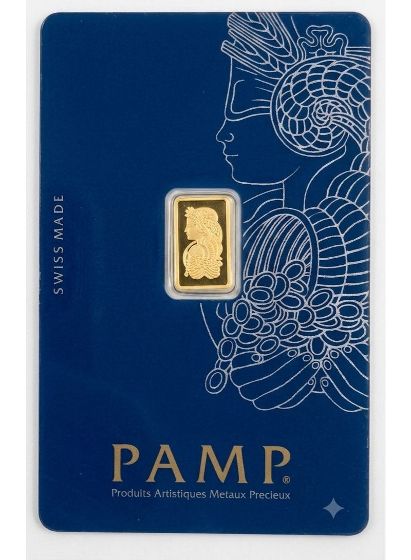 سبيكة ذهب خالص من PAMP بوزن 1 غرام - إصدار سويسري (نقاء 999.9) مع رمز شريطي (باركود) - Image 1