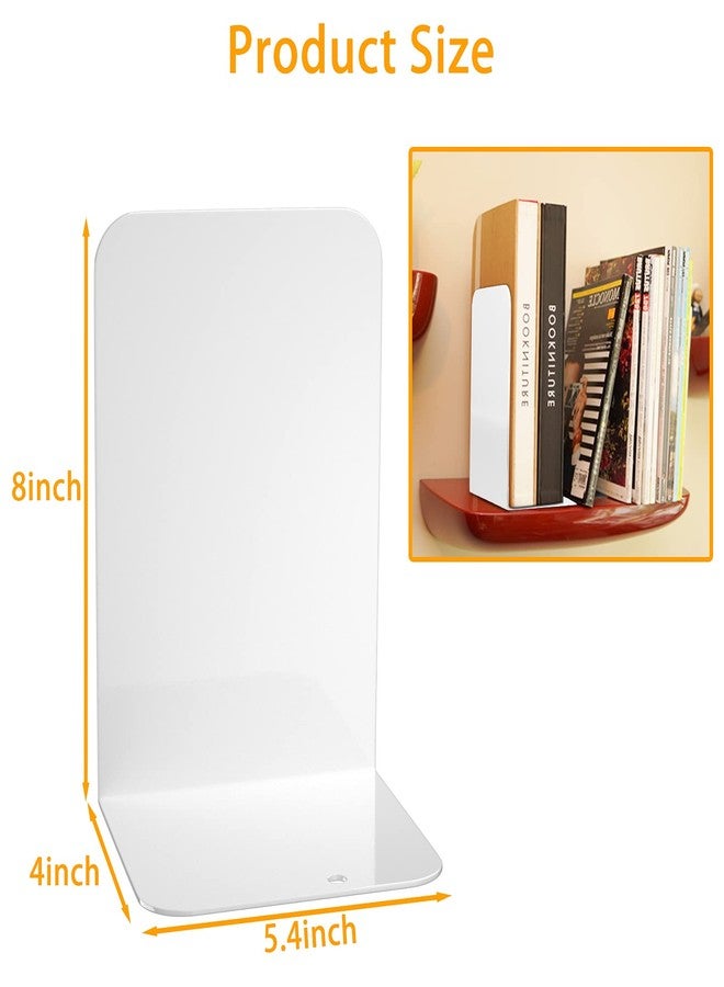 VFINE White Bookends 2 Pair, Metal Shelf Book Ends, Bookends for Shelves, Book Stopper for Heavy Books, Book Dividers for Home Office - Image 2