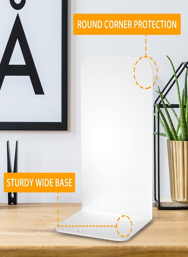 VFINE White Bookends 2 Pair, Metal Shelf Book Ends, Bookends for Shelves, Book Stopper for Heavy Books, Book Dividers for Home Office - Image 3