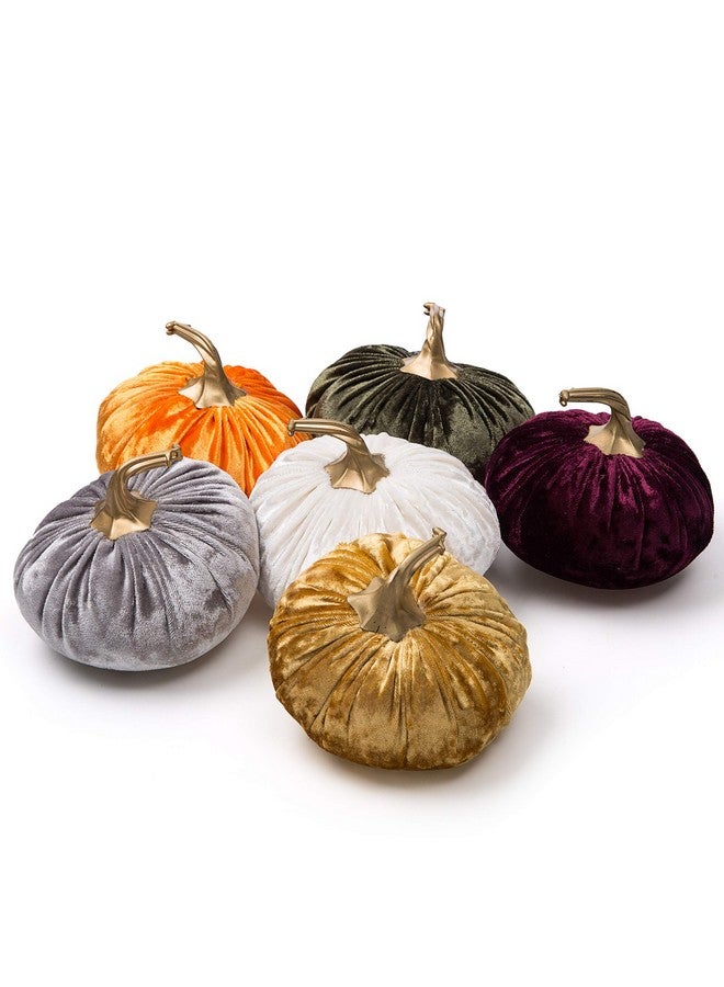 Ogrmar Set of 6 Pack Handmade Velvet Pumpkins Decor,Super Soft Stuffed Pumpkin with Exquisite Craftsmanship for Fall Halloween Thanksgiving Decoration - Image 1