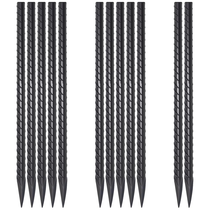 Vvokgo Rebarstakes 16 Inches Rebar Stakes (12Pcs) Ground Anchors Steel Plant Support Garden Stake Metal Straight Camping Spikes With Chisel Point End  Black - Image 1