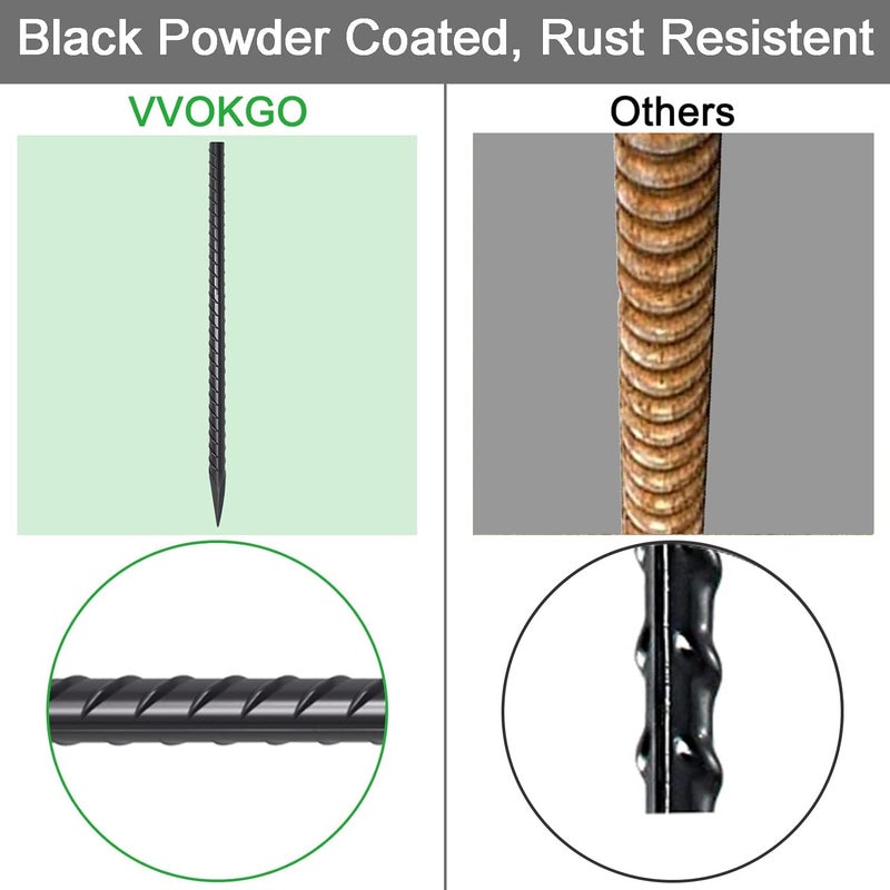 Vvokgo Rebarstakes 16 Inches Rebar Stakes (12Pcs) Ground Anchors Steel Plant Support Garden Stake Metal Straight Camping Spikes With Chisel Point End  Black - Image 3