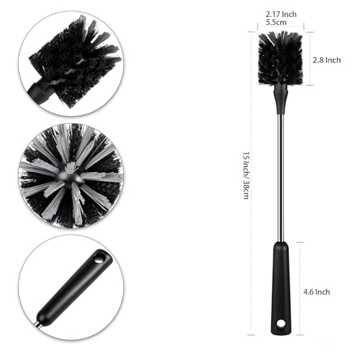 HUMUTA Water Bottle Brush, 15 Inches Long Stainless Steel Handle Bottle Brush Cleaner, Bottle Scrubber, Kitchen Scrub Cleaning Brushes for Cup, Wine Glasses, Coffee Mugs, Tumblers, Wine Decanters, Black - Image 5